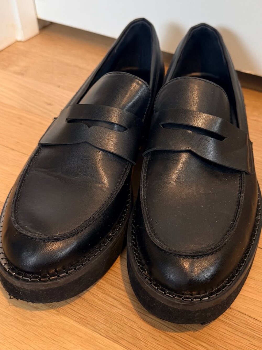 BCBGeneration Black Leather Platform Penny Loafers